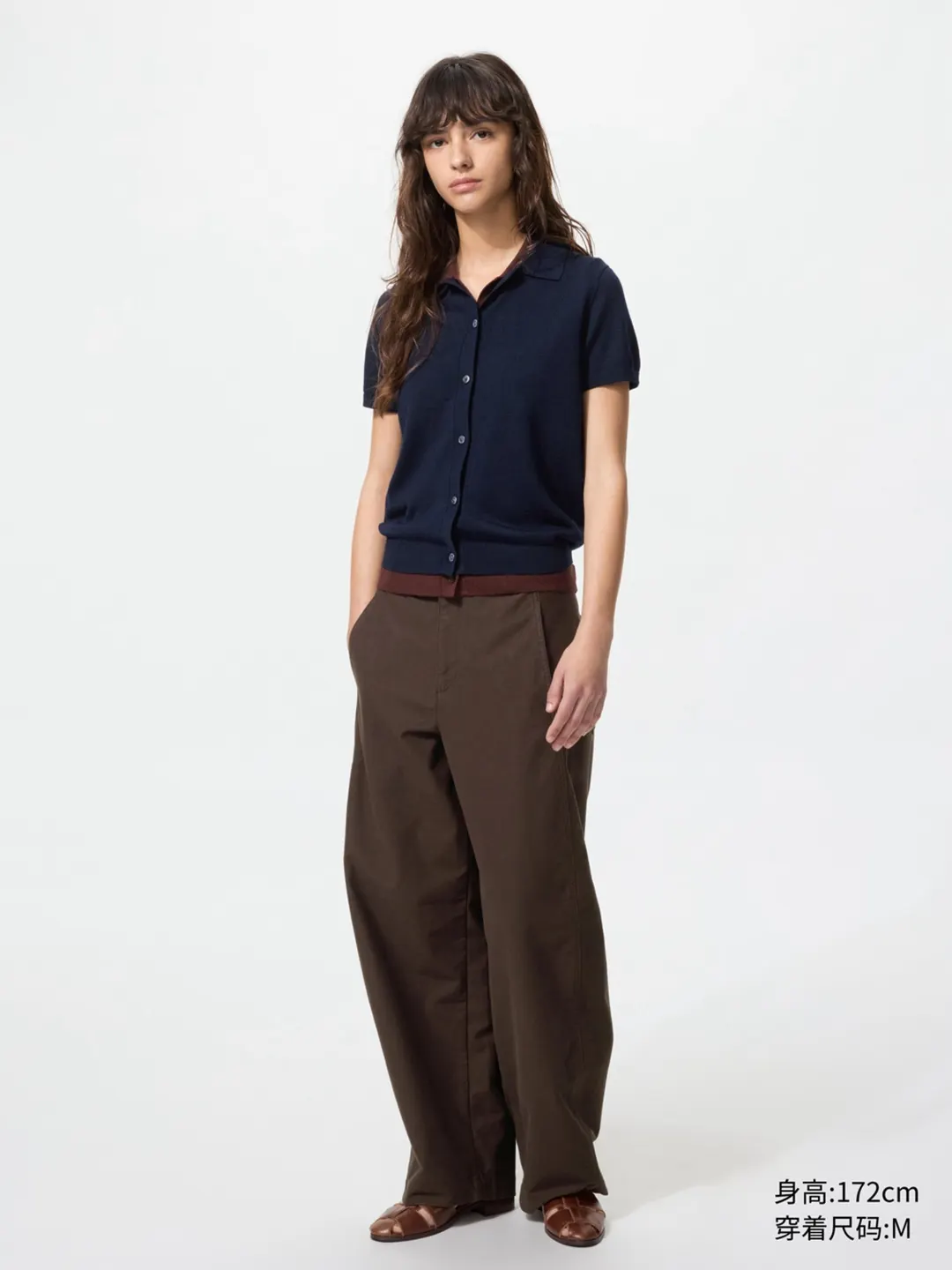 Кардиган-поло из смесовой тонкой шерсти мериноса с короткими рукавами, Uniqlo