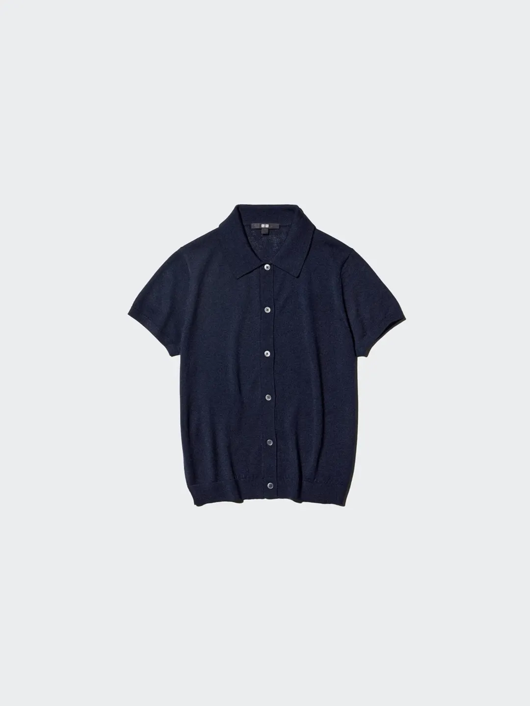 Кардиган-поло из смесовой тонкой шерсти мериноса с короткими рукавами, Uniqlo