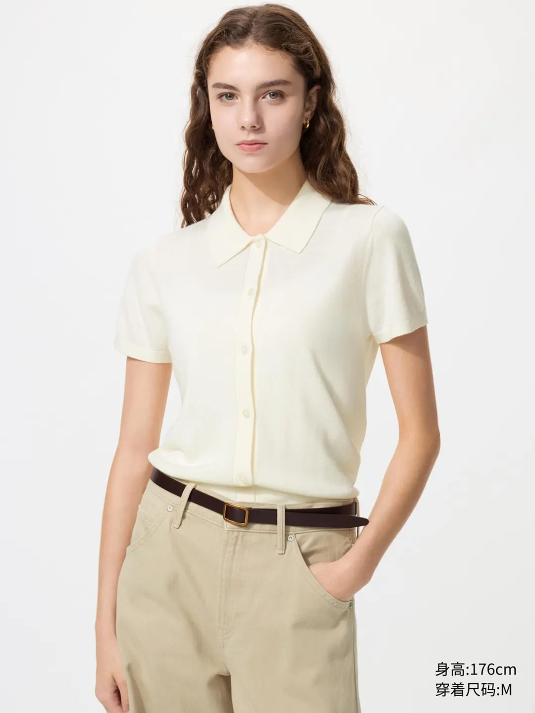 Кардиган-поло из смесовой тонкой шерсти мериноса с короткими рукавами, Uniqlo