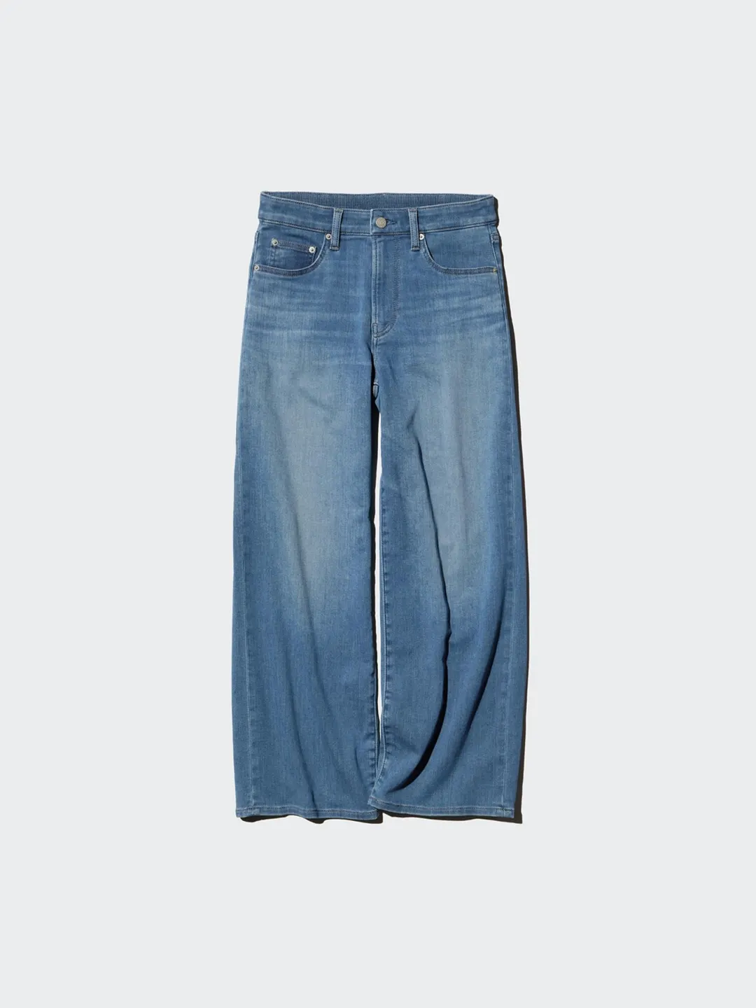 Джинсы укороченные прямого свободного кроя EZY с эффектом стирки, Uniqlo