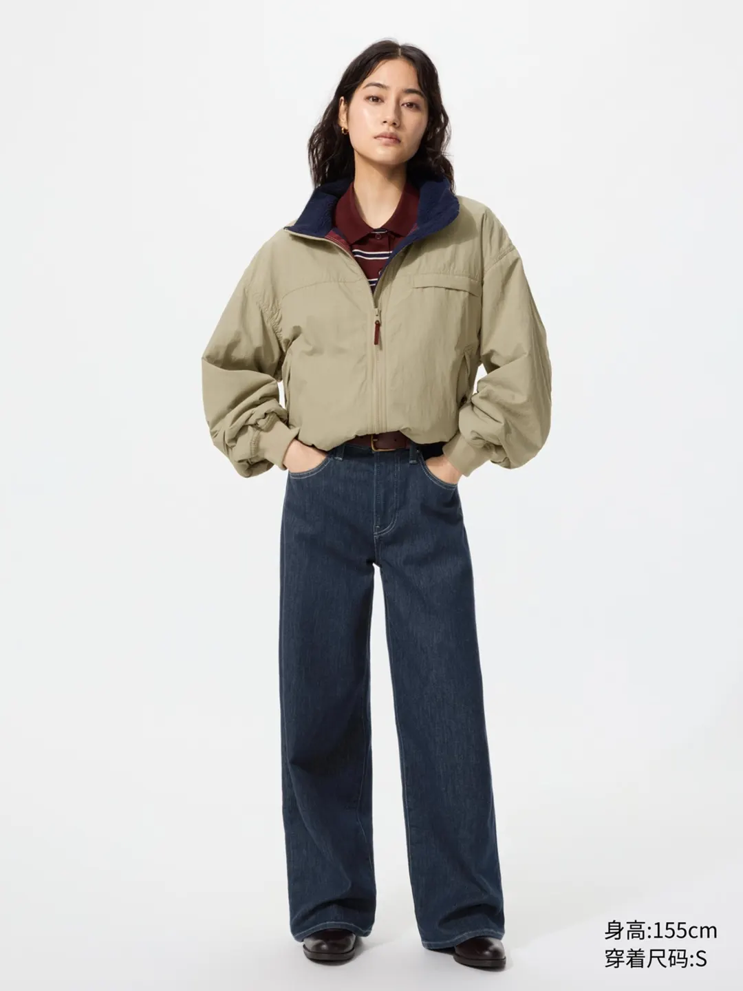 Джинсы укороченные прямого свободного кроя EZY с эффектом стирки, Uniqlo