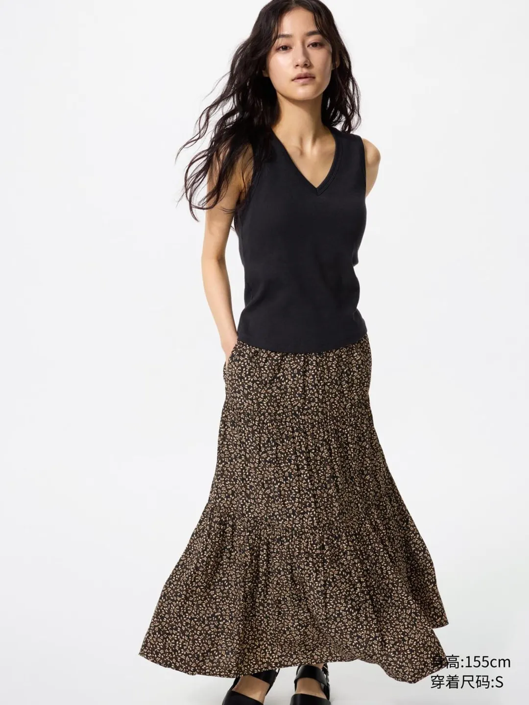 Юбка длинная многоярусная стандартной длины, Uniqlo