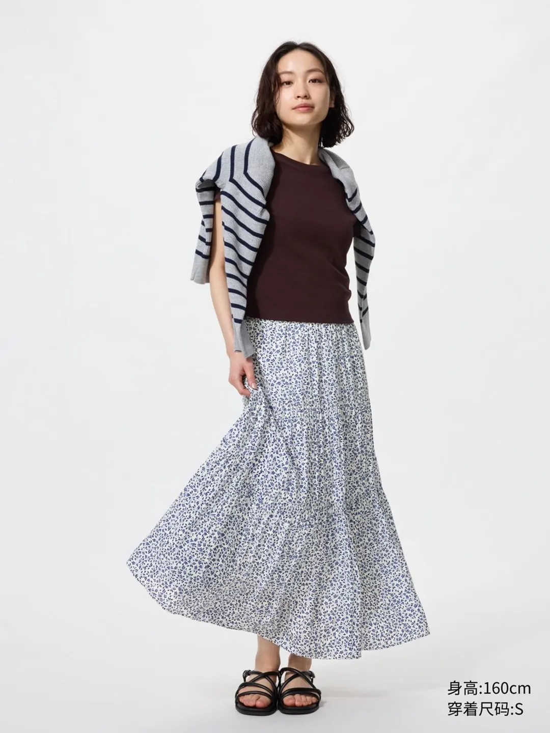 Юбка длинная многоярусная стандартной длины, Uniqlo