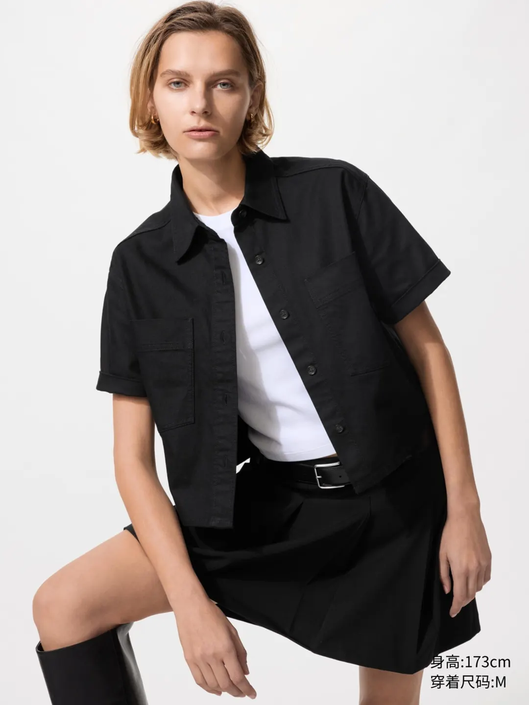 Рубашка джинсовая свободного кроя с коротким рукавом, Uniqlo