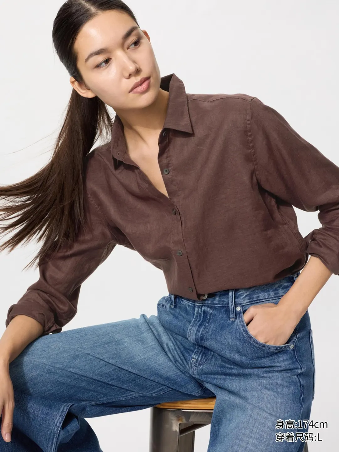 Рубашка из французского льна с длинными рукавами, Uniqlo