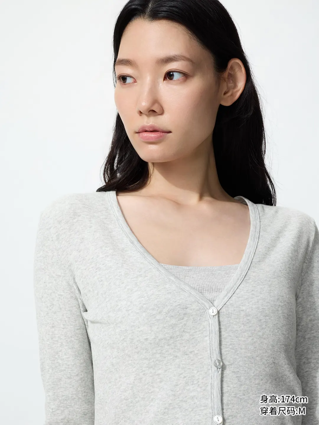 Кардиган в рубчик с V-образным вырезом, Uniqlo