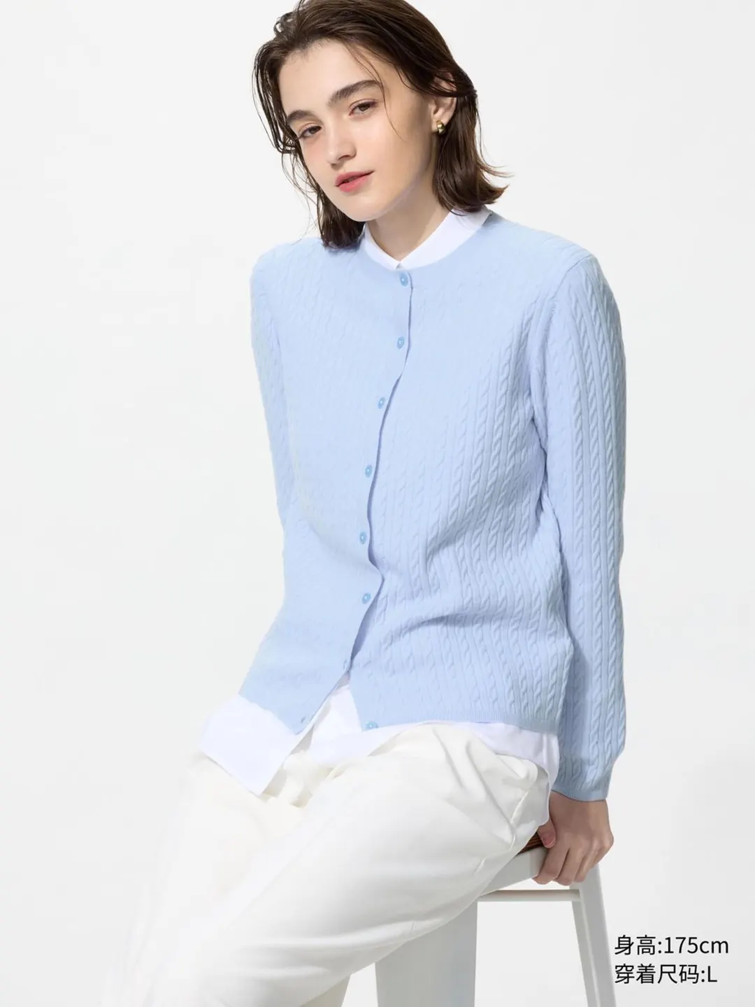 Кардиган фактурной вязки с круглым вырезом, Uniqlo