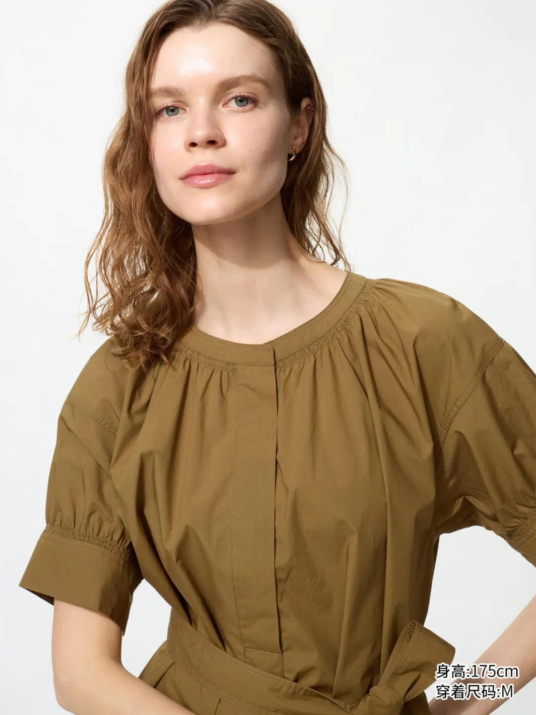 Платье с короткими рукавами-фонариками из смесового хлопка, Uniqlo