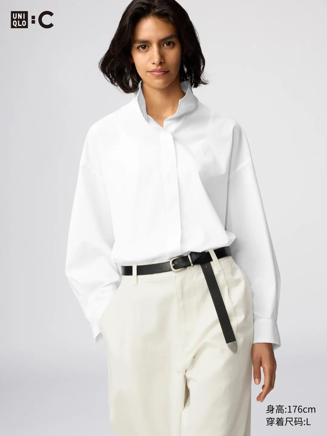 Рубашка из хлопка со воротником-стойкой, Uniqlo