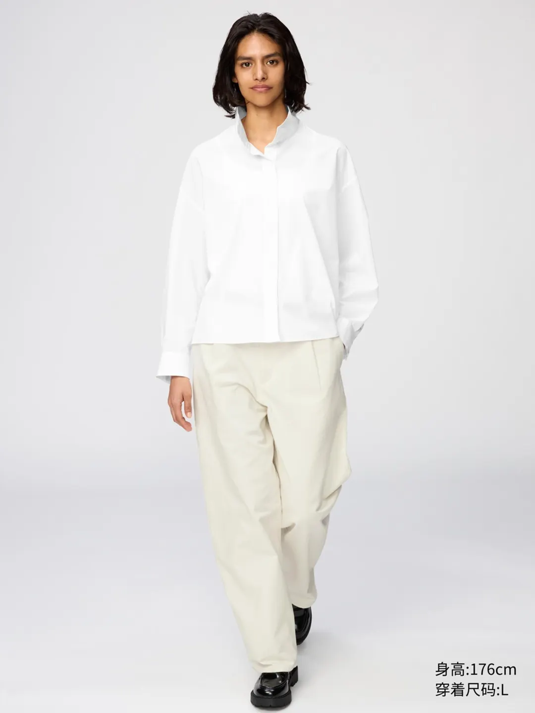 Рубашка из хлопка со воротником-стойкой, Uniqlo