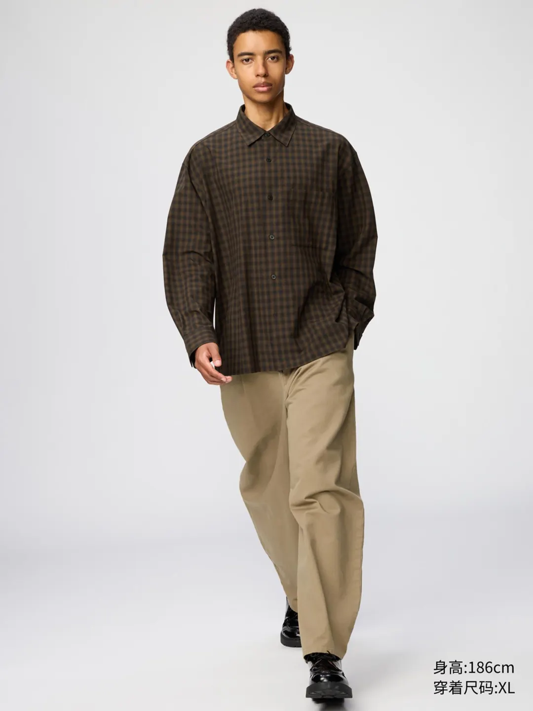 Рубашка в клетку из немнущейся ткани, Uniqlo