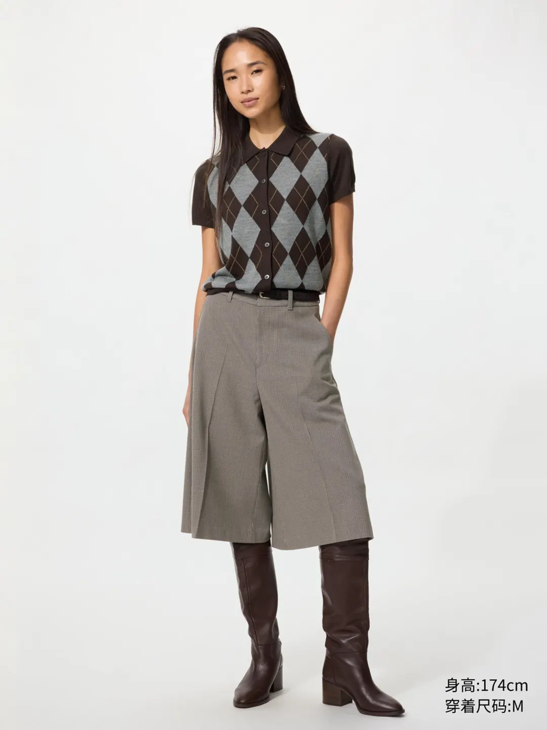 Кардиган-поло из смесовой тонкой шерсти мериноса с короткими рукавами, Uniqlo
