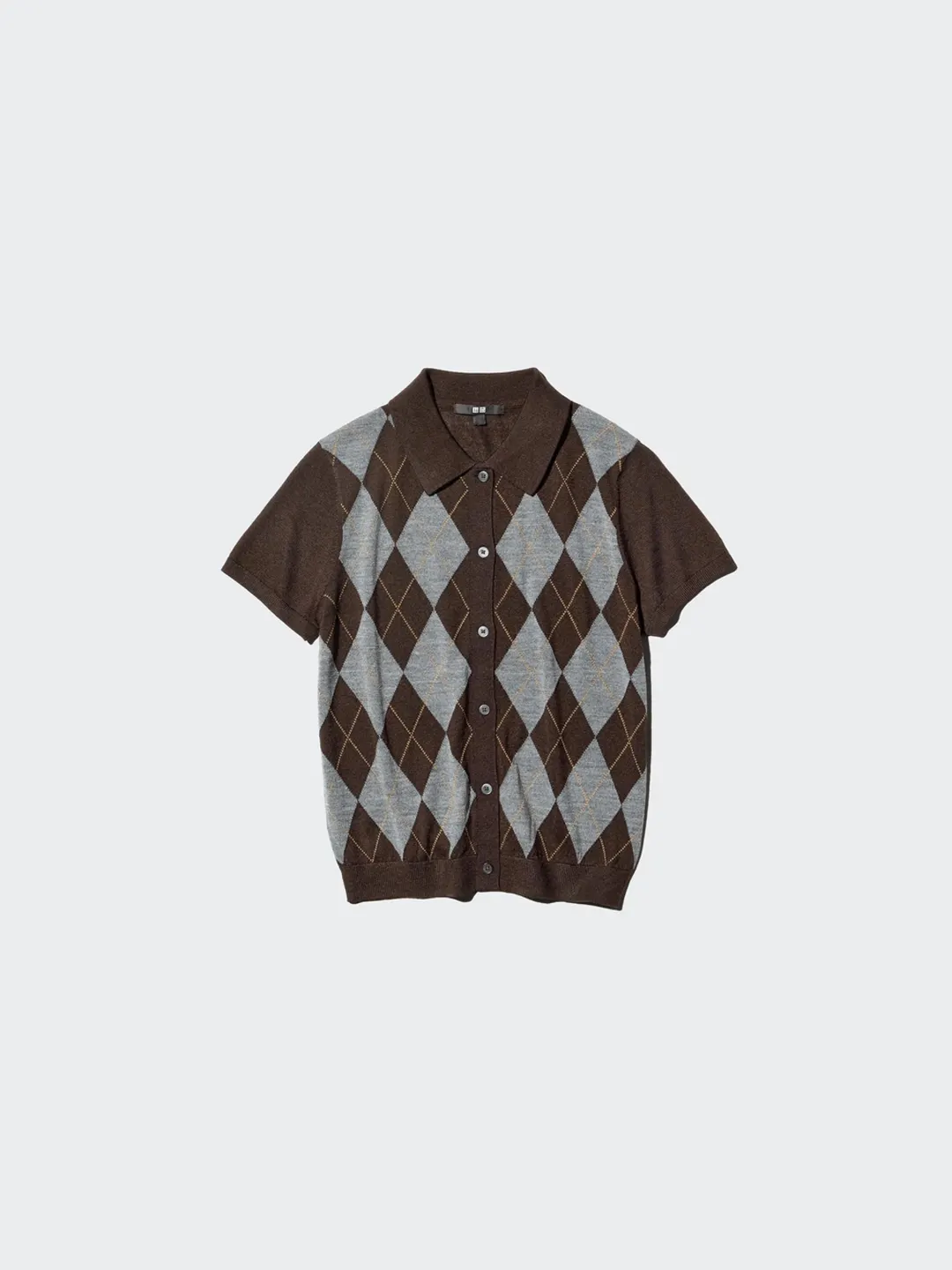 Кардиган-поло из смесовой тонкой шерсти мериноса с короткими рукавами, Uniqlo