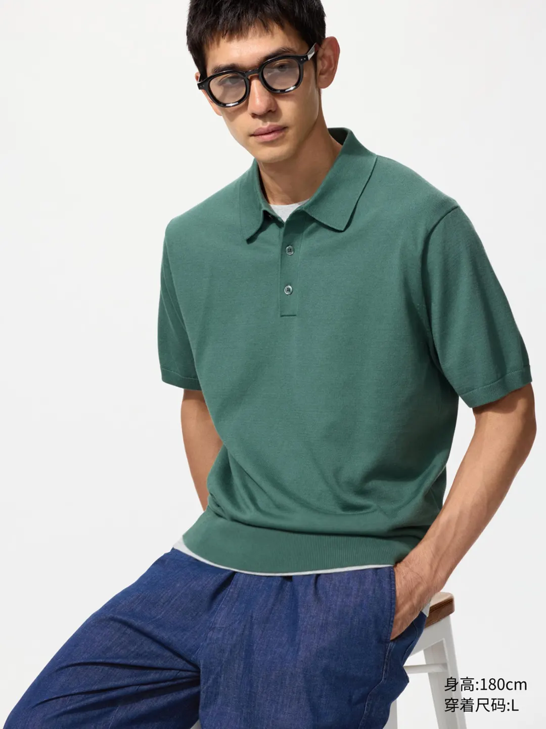 Поло трикотажное с коротким рукавом, пригодное для машинной стирки, Uniqlo