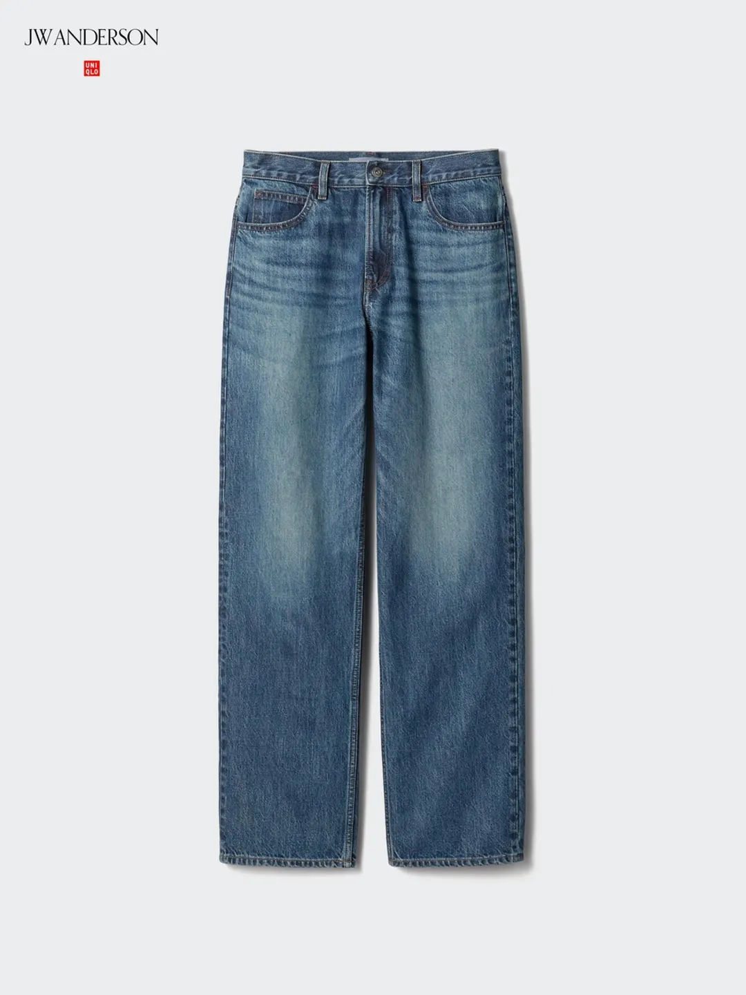 Джинсы прямого кроя удлиненные с эффектом стирки, Uniqlo