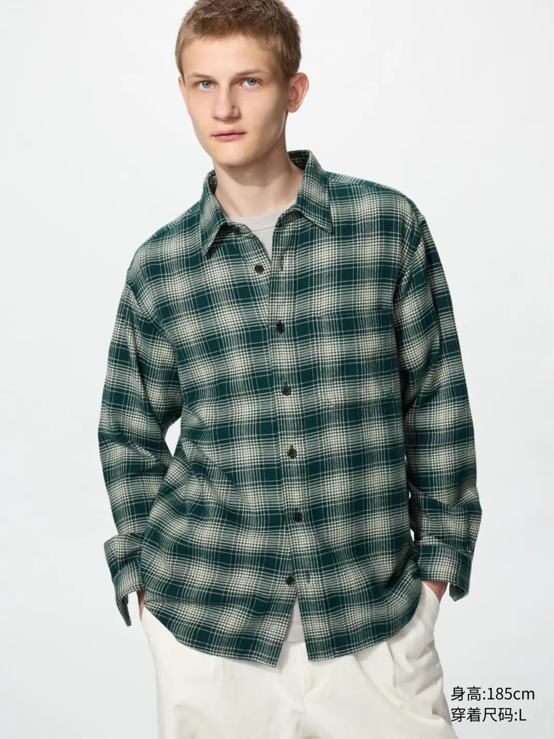 Фланелевая рубашка в клетку с длинными рукавами, Uniqlo