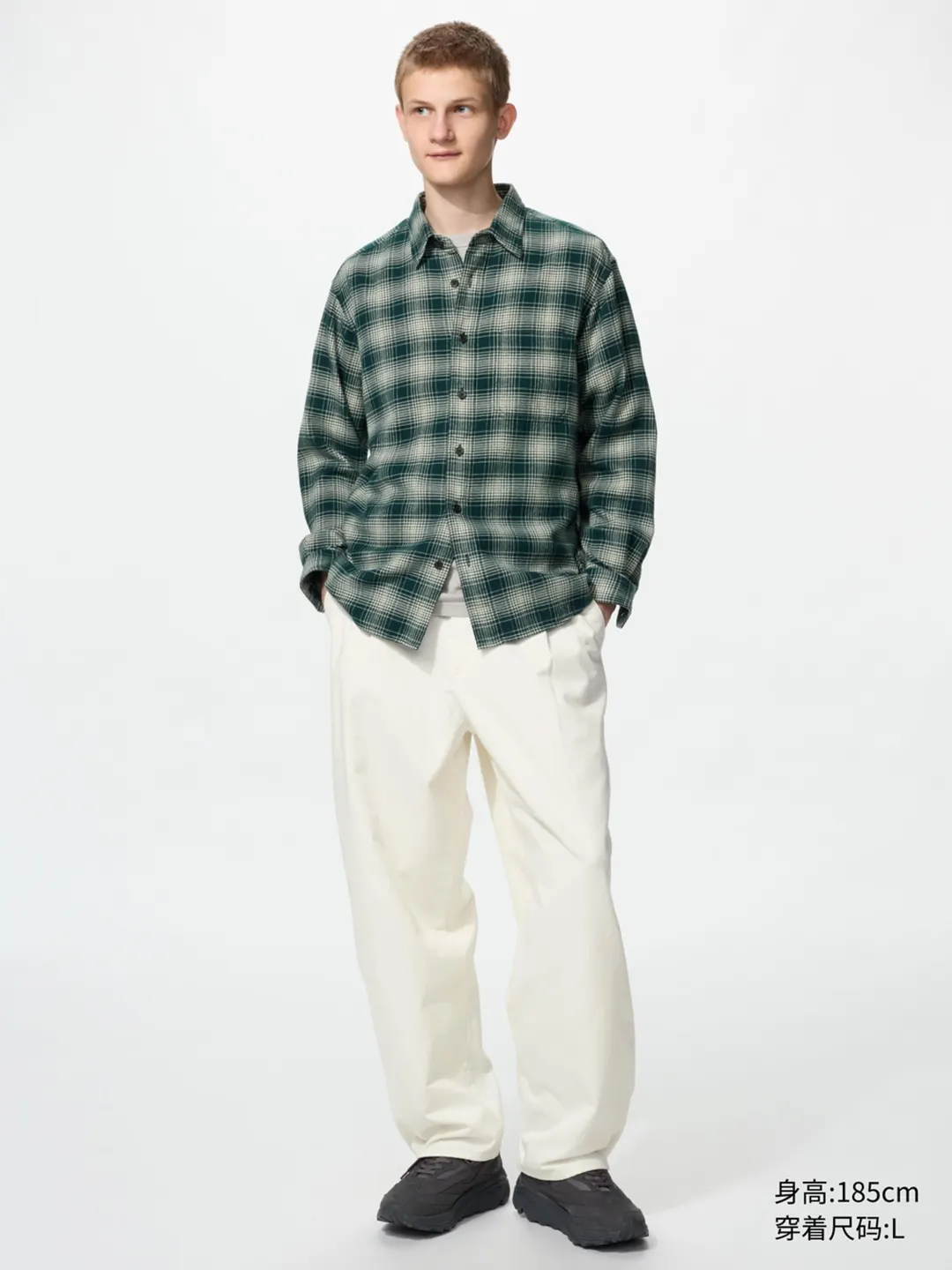Фланелевая рубашка в клетку с длинными рукавами, Uniqlo