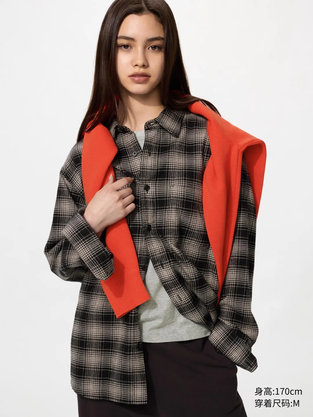 Фланелевая рубашка в клетку с длинными рукавами, Uniqlo
