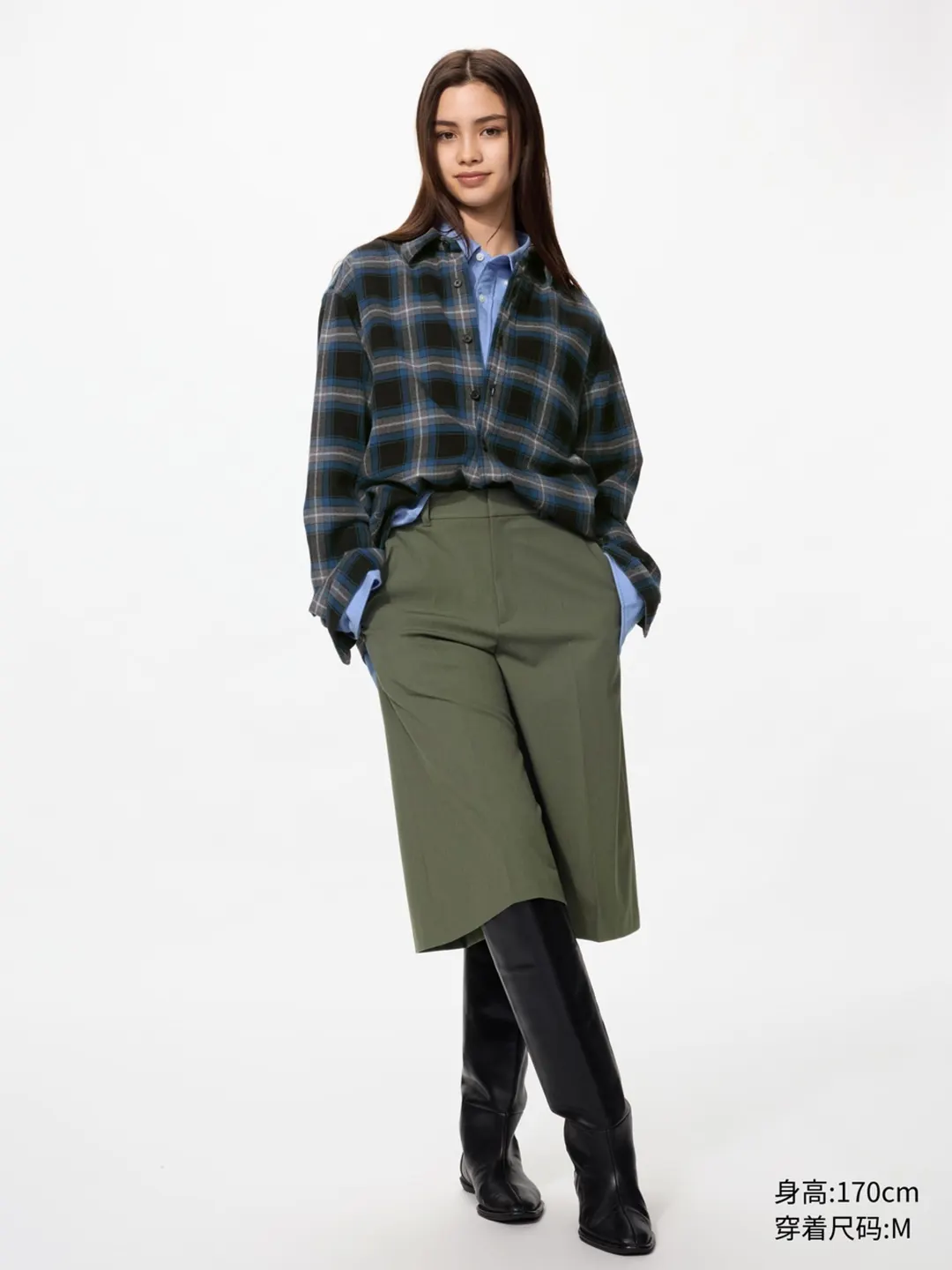 Фланелевая рубашка в клетку с длинными рукавами, Uniqlo