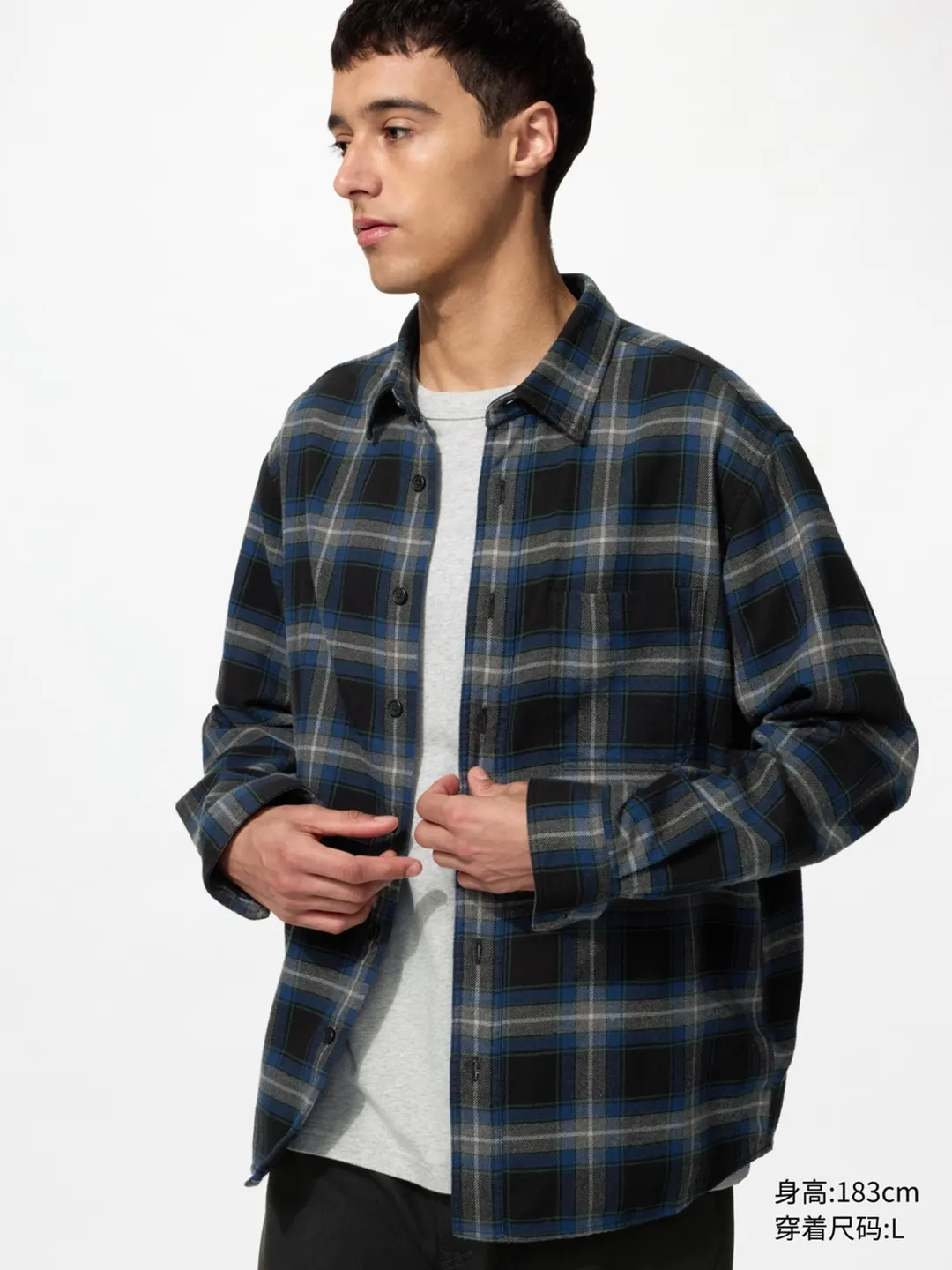 Фланелевая рубашка в клетку с длинными рукавами, Uniqlo