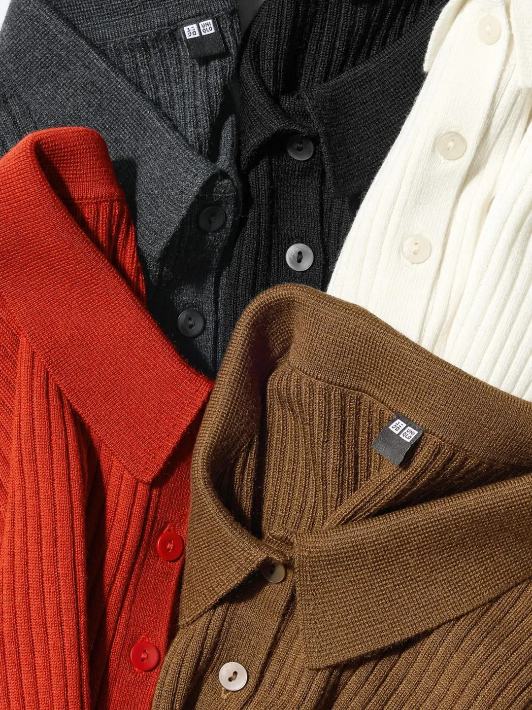 Джемпер 3D в рубчик с воротником поло из смесовой мериносовой шерсти, Uniqlo