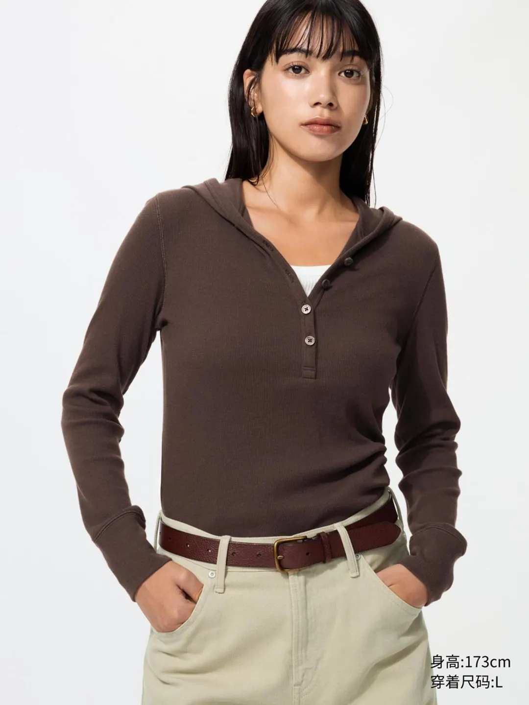 Лонгслив в рубчик с капюшоном, Uniqlo