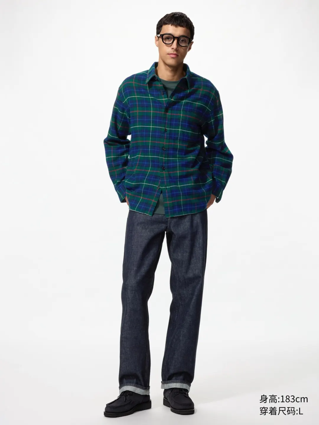 Фланелевая рубашка в клетку с длинными рукавами, Uniqlo