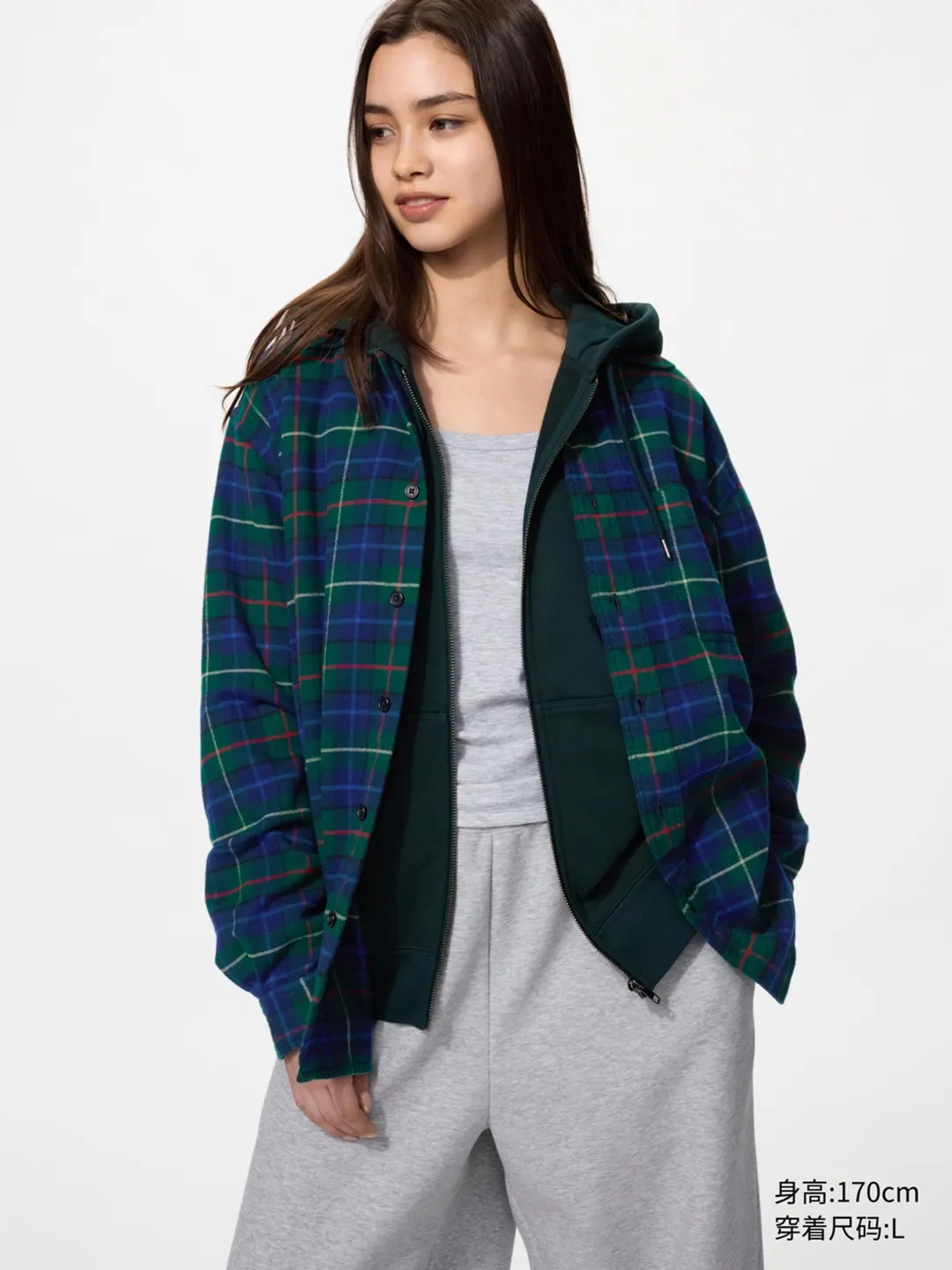 Фланелевая рубашка в клетку с длинными рукавами, Uniqlo