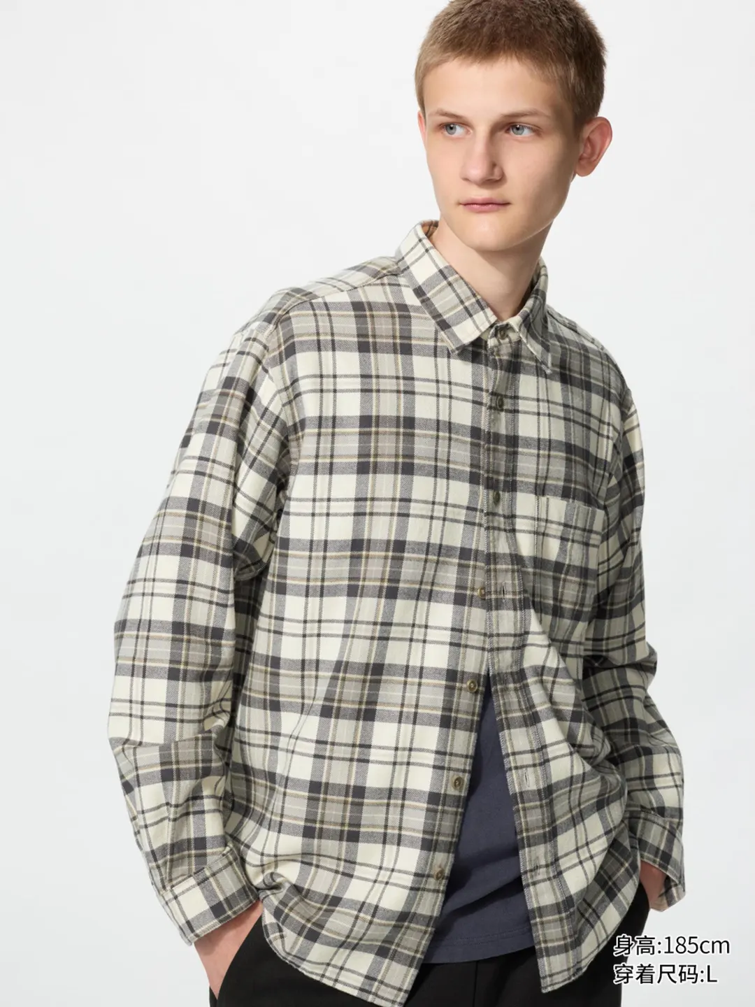 Фланелевая рубашка в клетку с длинными рукавами, Uniqlo