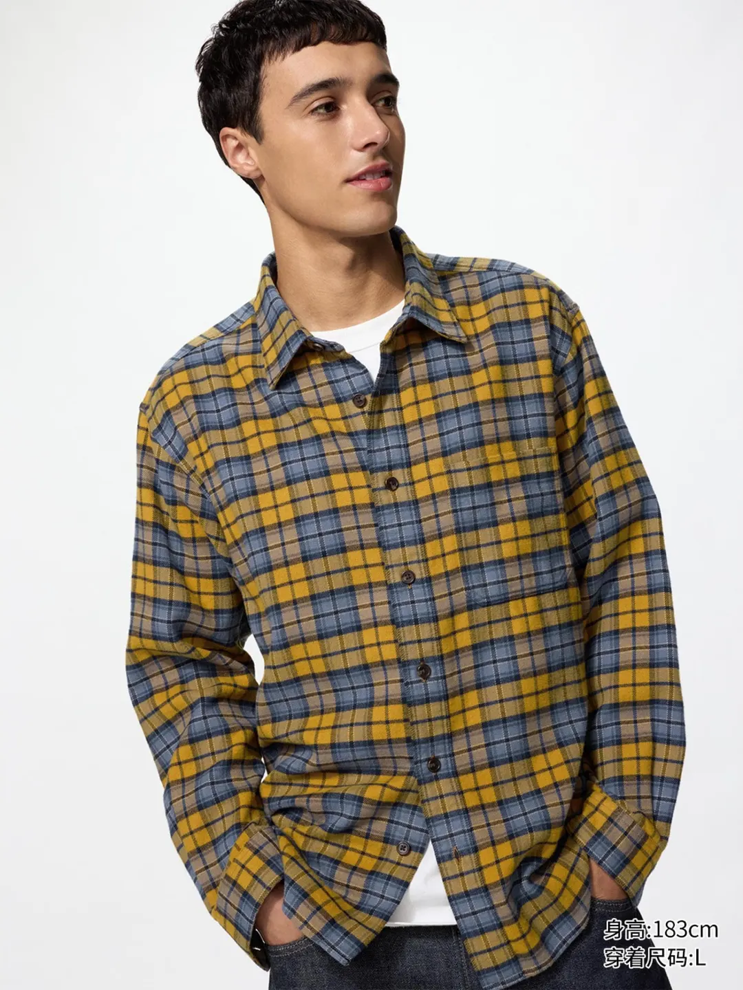 Фланелевая рубашка в клетку с длинными рукавами, Uniqlo