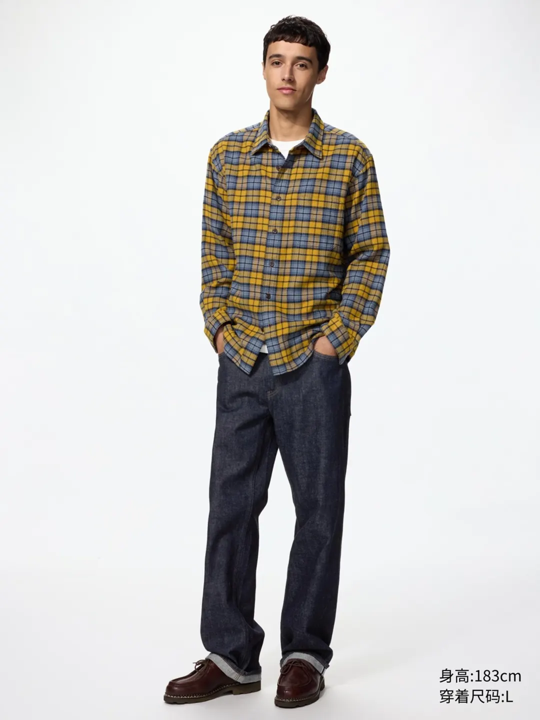 Фланелевая рубашка в клетку с длинными рукавами, Uniqlo