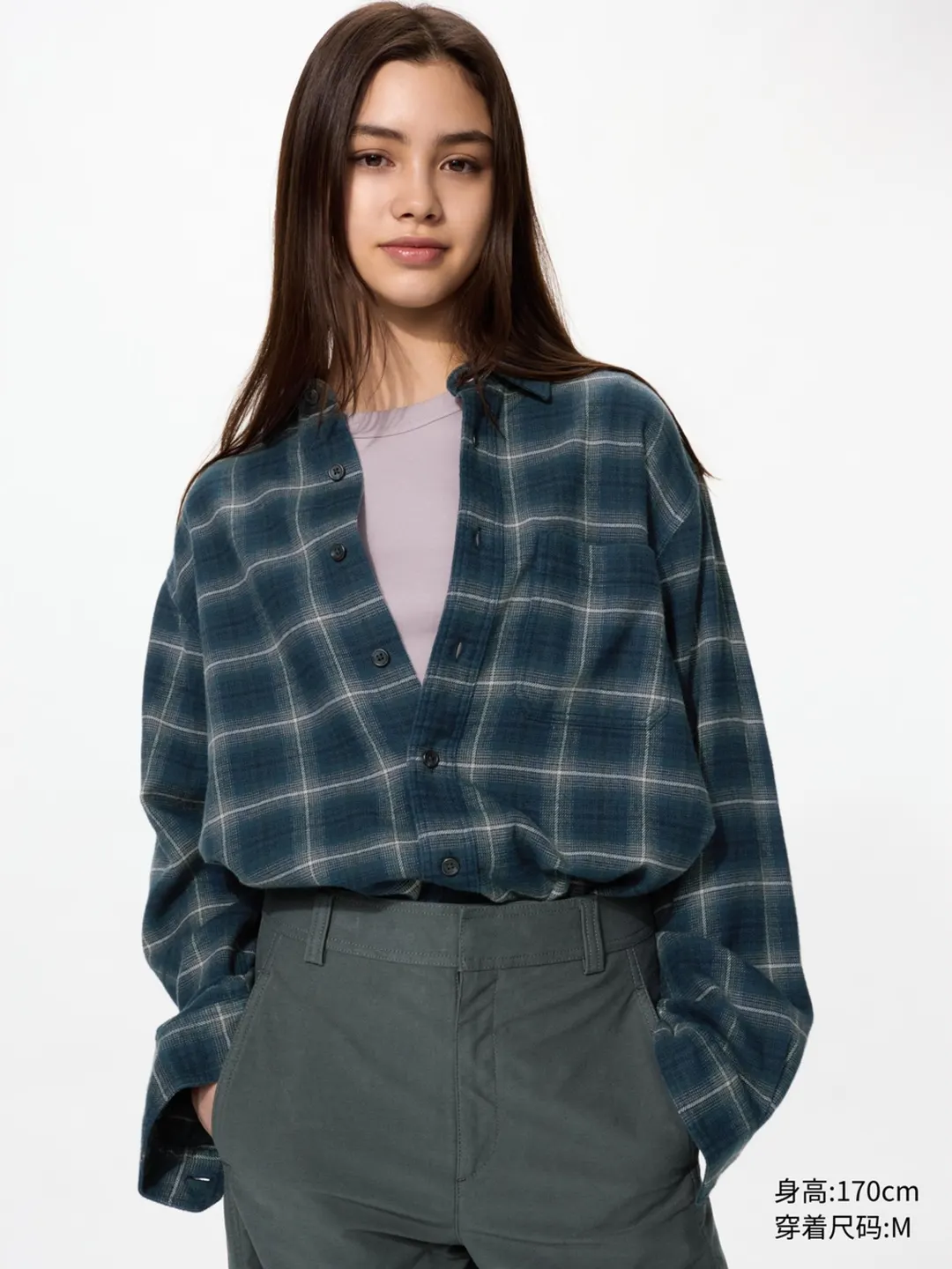 Фланелевая рубашка в клетку с длинными рукавами, Uniqlo
