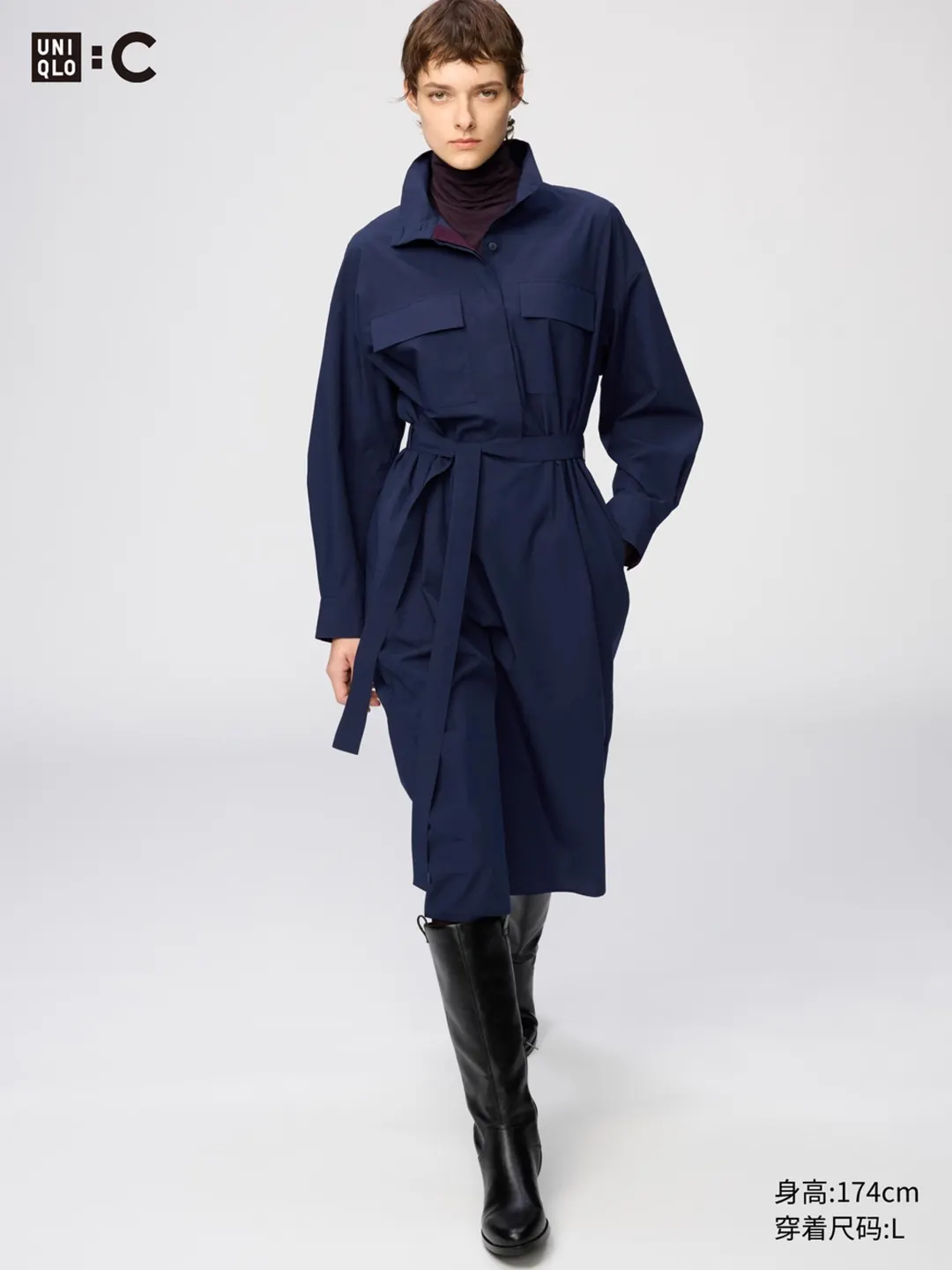 Платье из хлопка с воротником-стойкой, Uniqlo