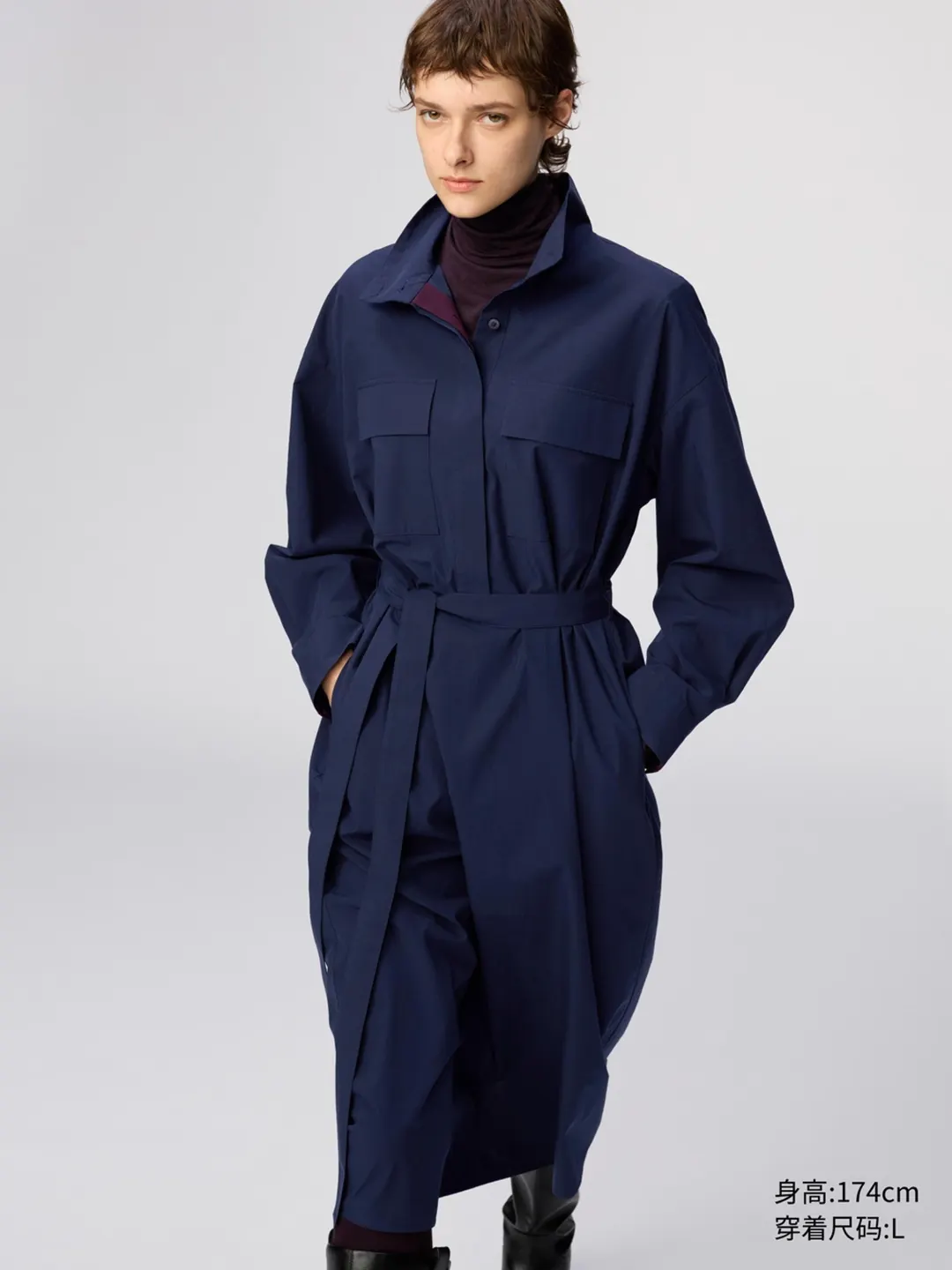 Платье из хлопка с воротником-стойкой, Uniqlo