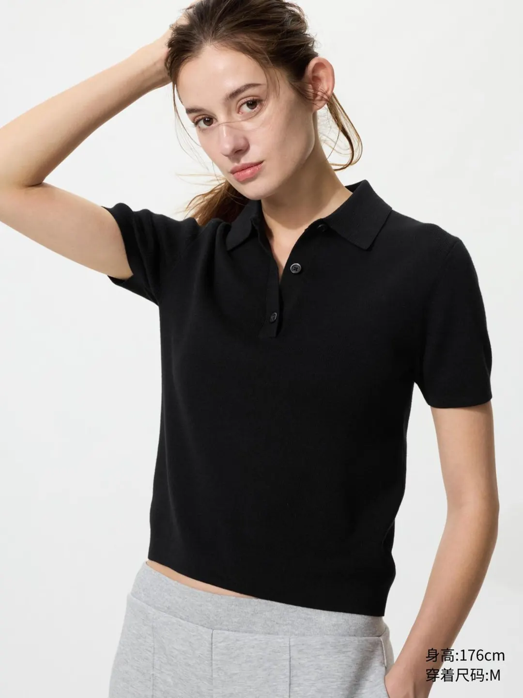 Джемпер поло из смеси хлопка и модала с короткими рукавами, Uniqlo