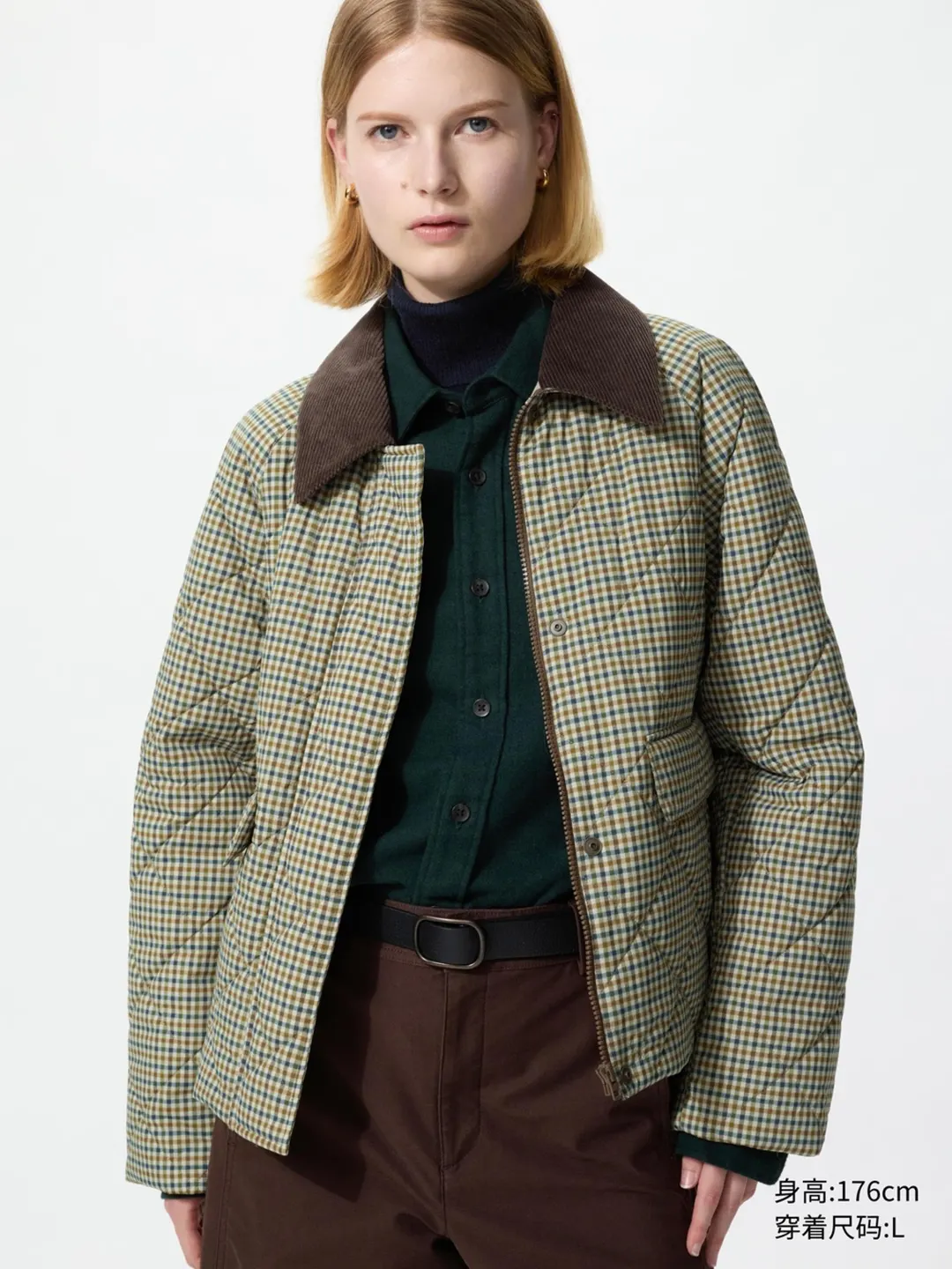 Короткая утеплённая куртка в клетку, Uniqlo