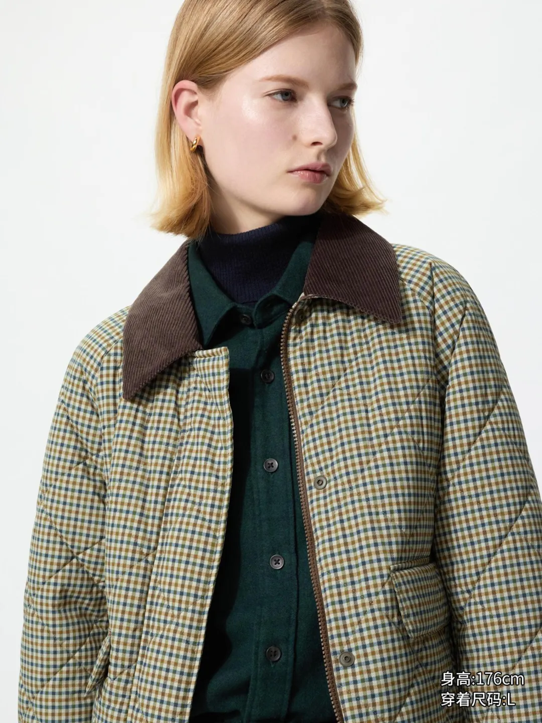 Короткая утеплённая куртка в клетку, Uniqlo