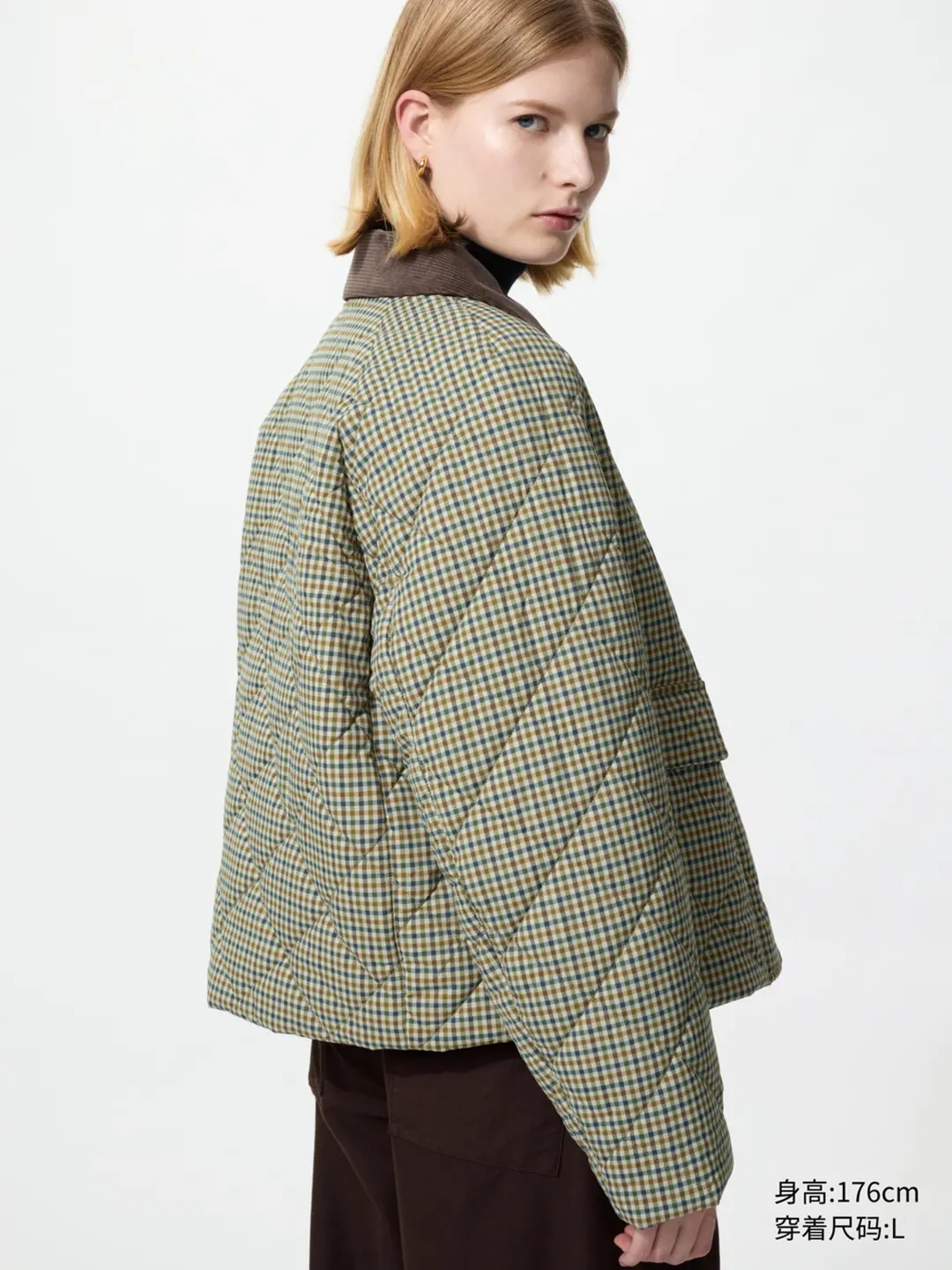 Короткая утеплённая куртка в клетку, Uniqlo