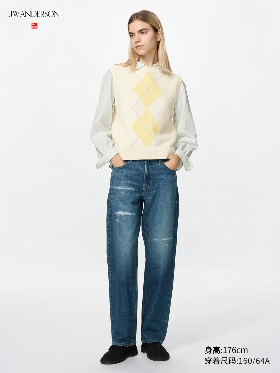 Джинсы прямого кроя с эффектом стирки, Uniqlo