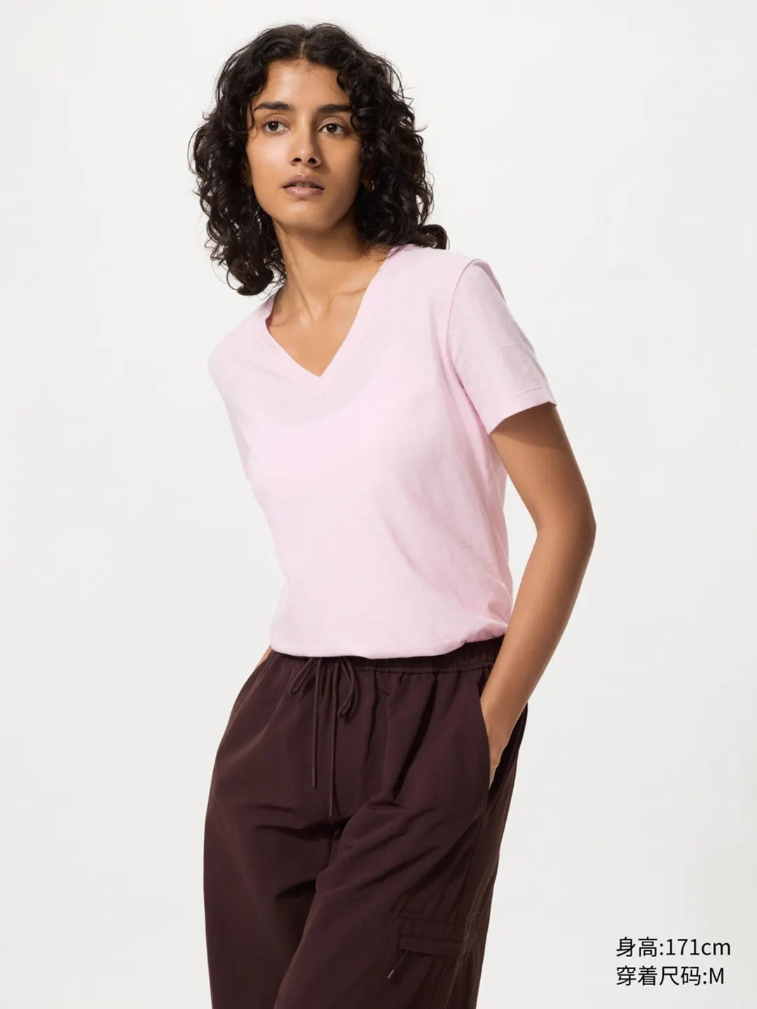 Футболка из фактурной пряжи с V-образным вырезом, Uniqlo