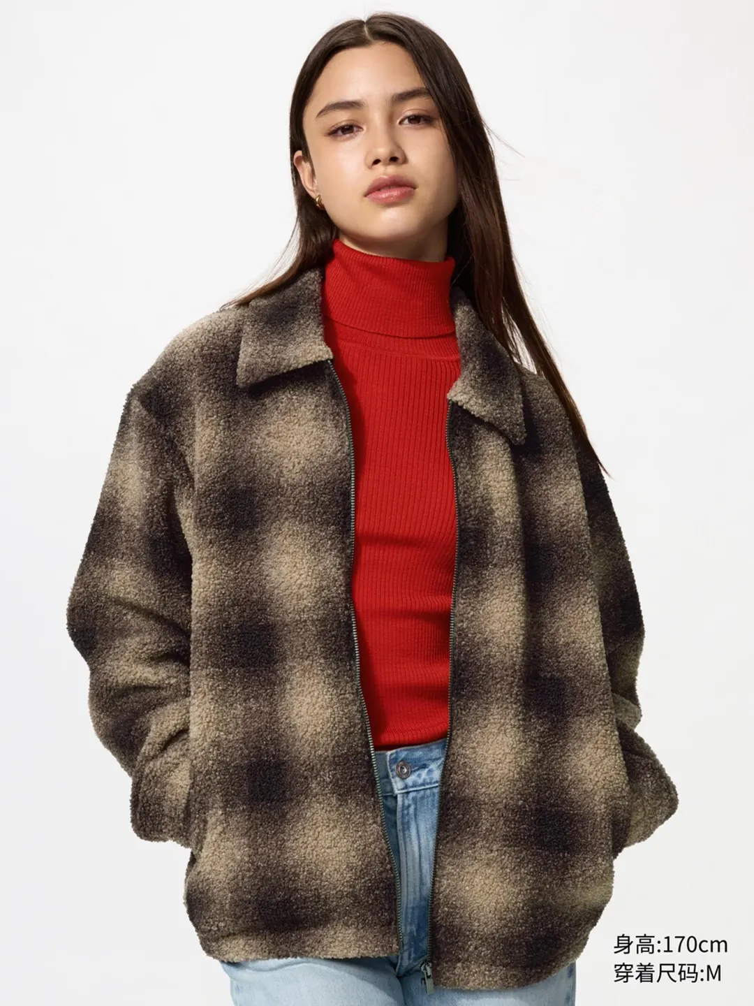 Куртка из флиса под овчину на молнии с принтом, Uniqlo