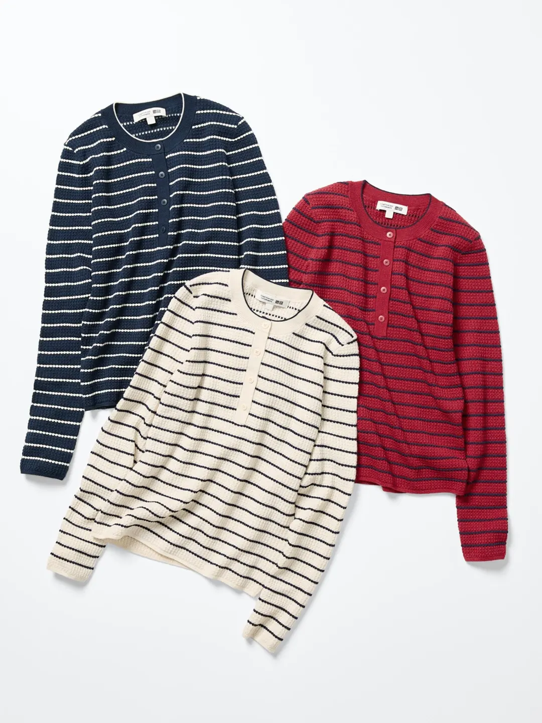 Полосатый джемпер хенли из смесовой мериносовой шерсти, Uniqlo