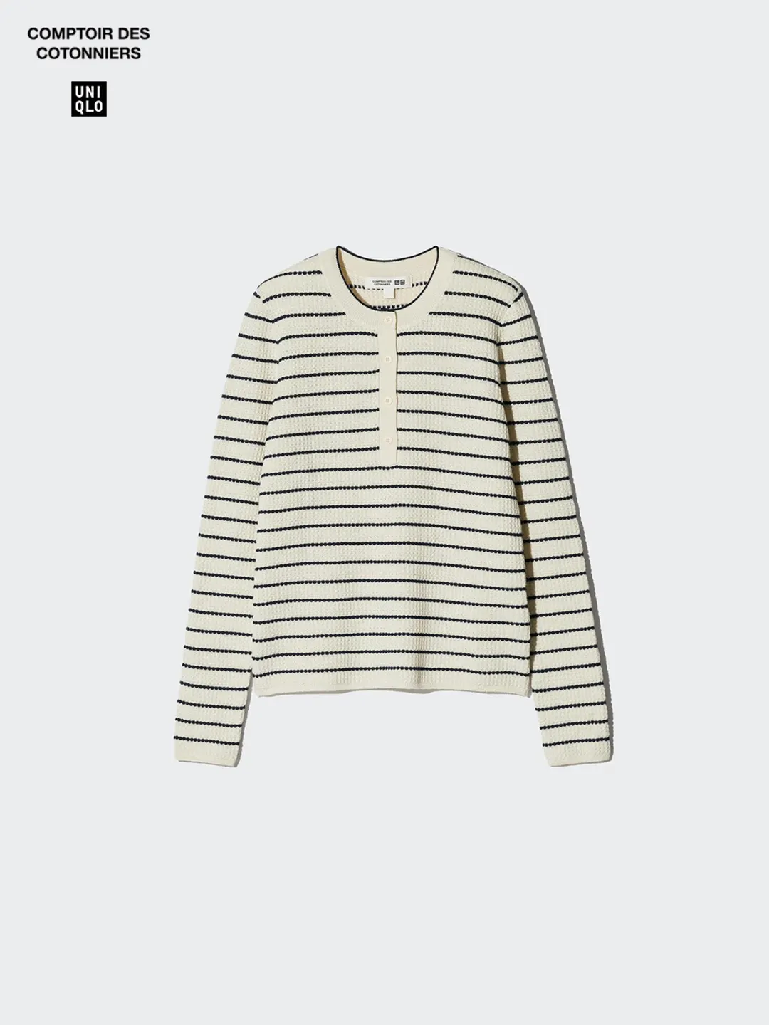 Полосатый джемпер хенли из смесовой мериносовой шерсти, Uniqlo