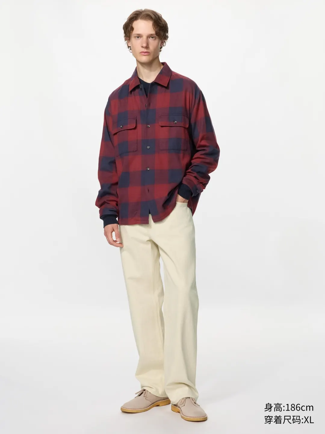 Фланелевая рубашка в клетку с двумя карманами, Uniqlo