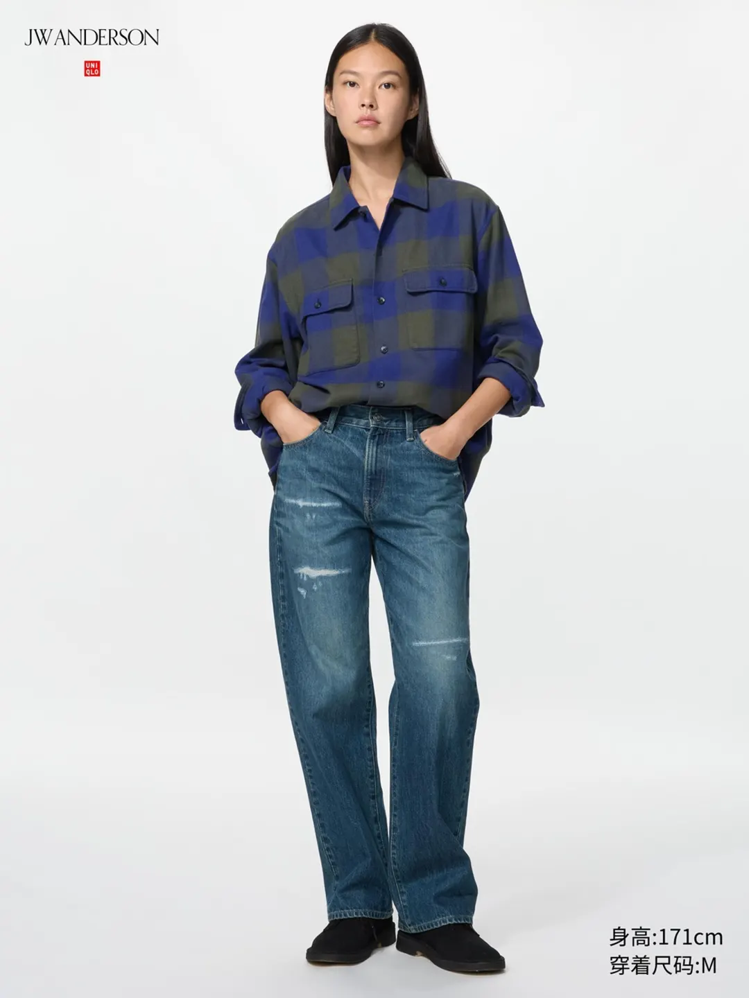 Фланелевая рубашка в клетку с двумя карманами, Uniqlo