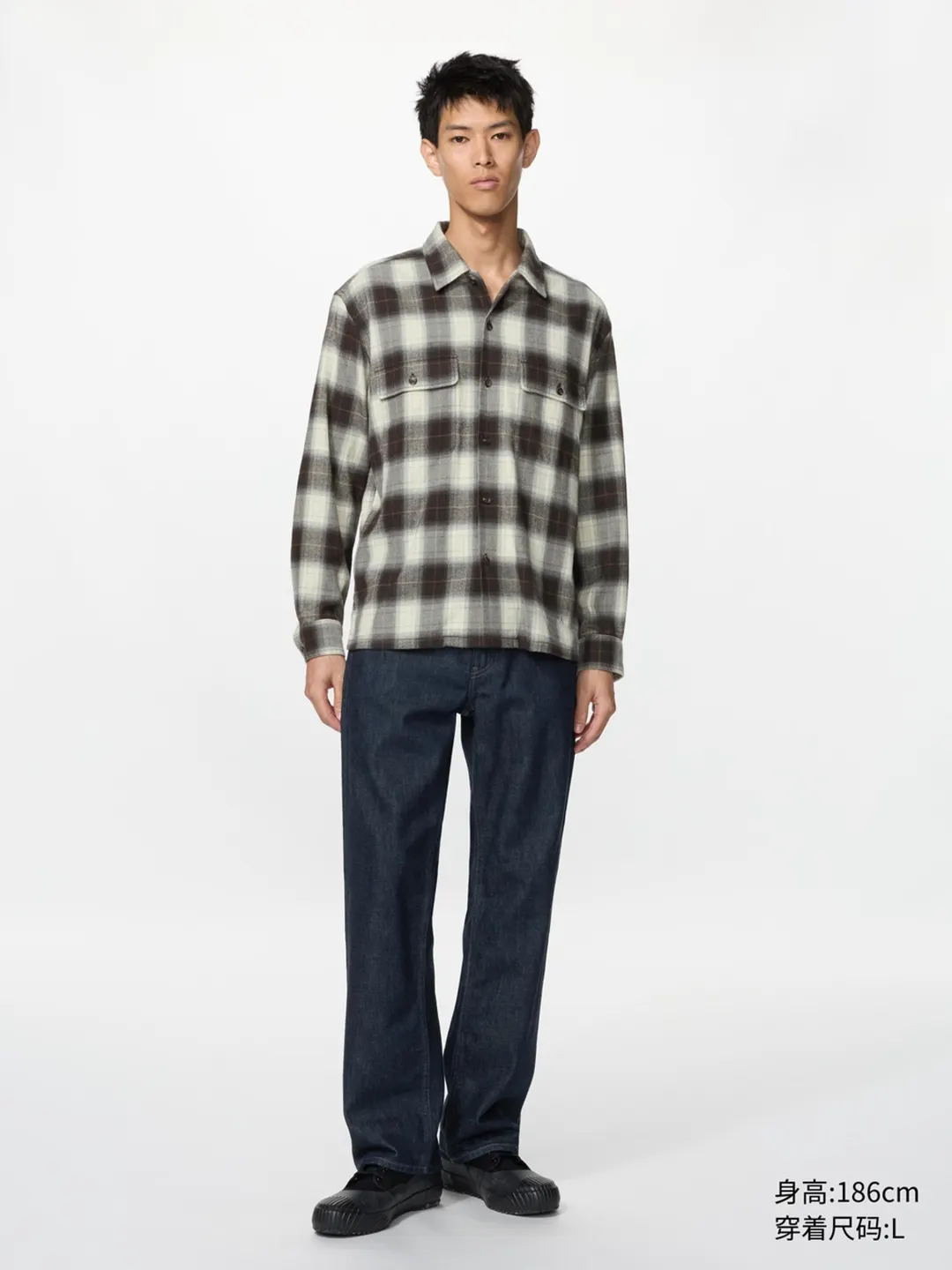 Фланелевая рубашка в клетку с двумя карманами, Uniqlo