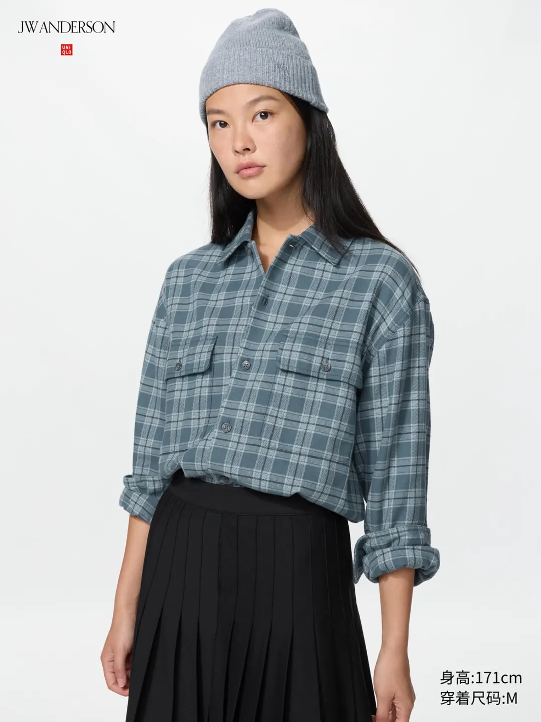 Фланелевая рубашка в клетку с двумя карманами, Uniqlo