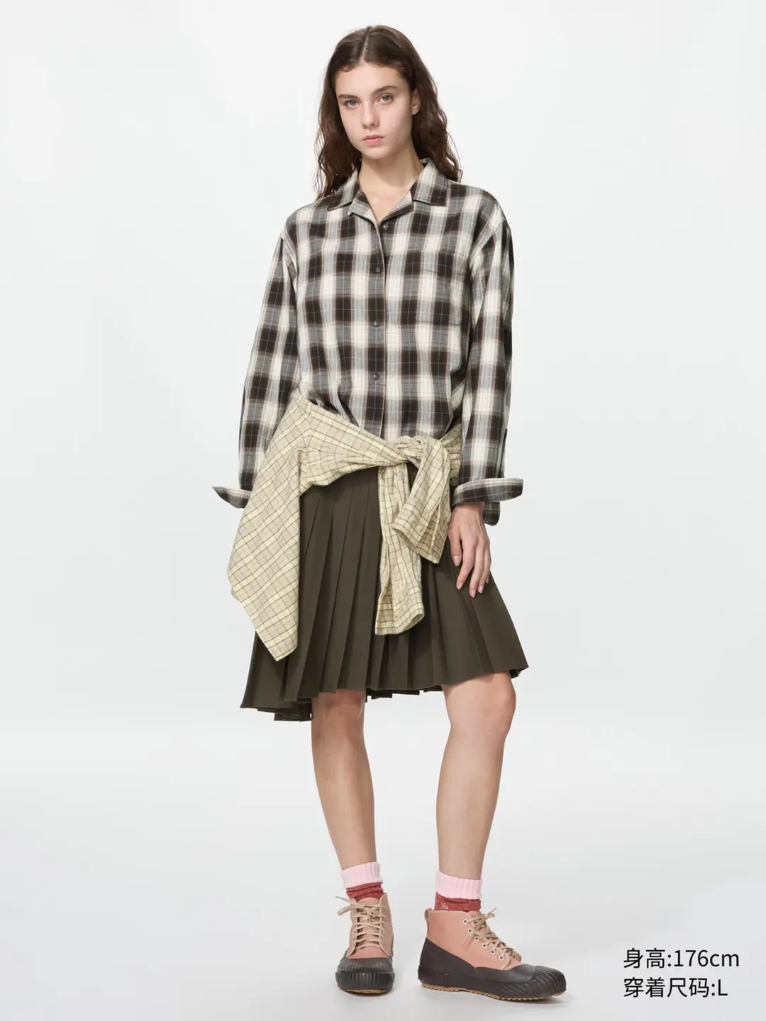 Фланелевая рубашка прямого кроя в клетку, Uniqlo