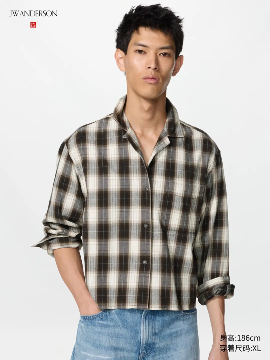 Фланелевая рубашка прямого кроя в клетку, Uniqlo