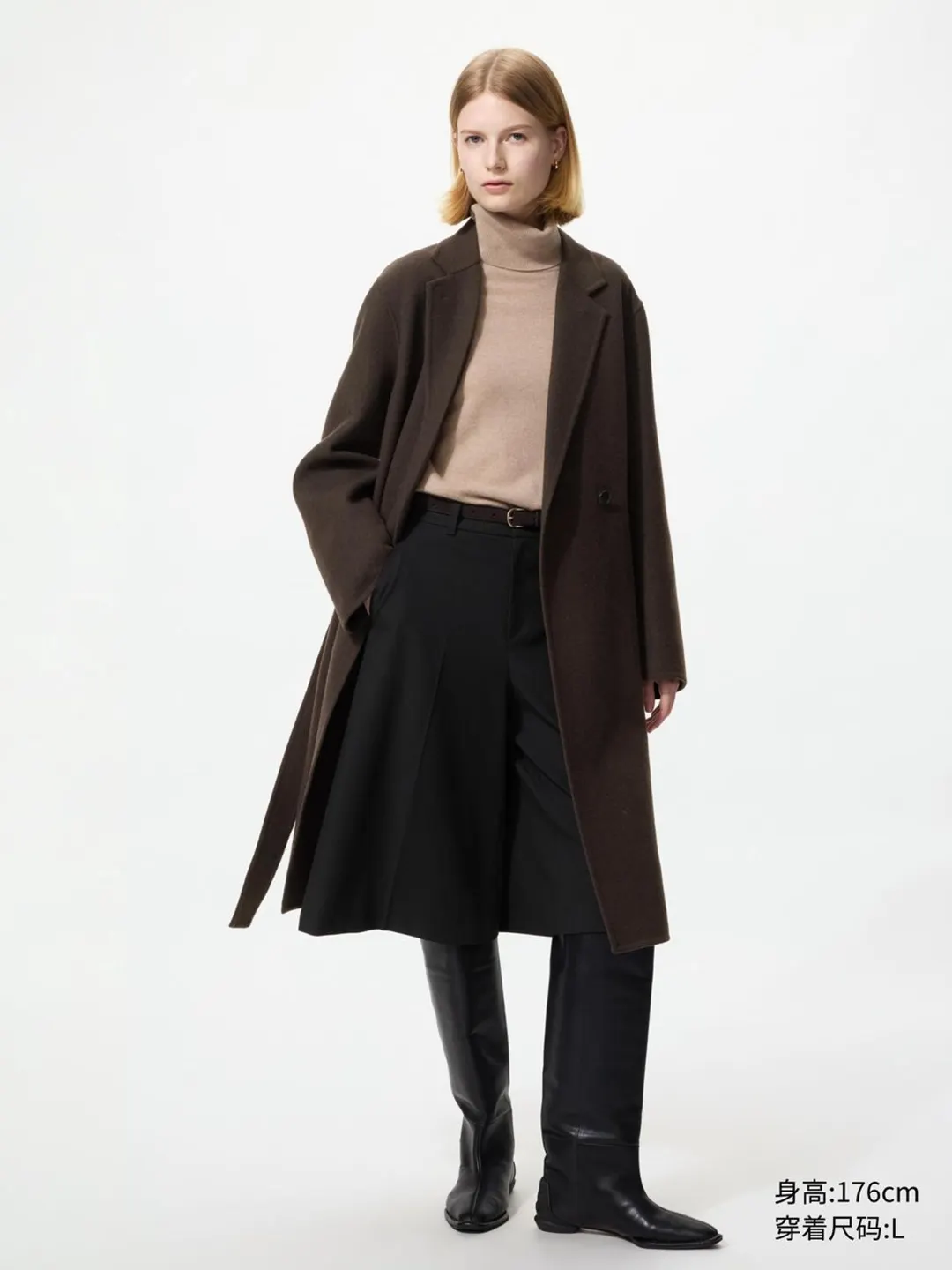 Пальто длинное повседневное из двухслойной шерсти, Uniqlo